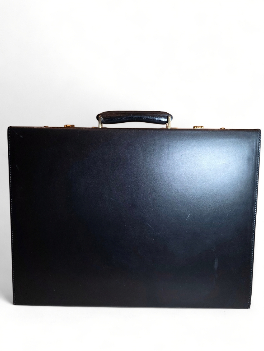GUCCI Vintage Briefcase Classic Black Leather Sleek Trunk Business Bag Unisex